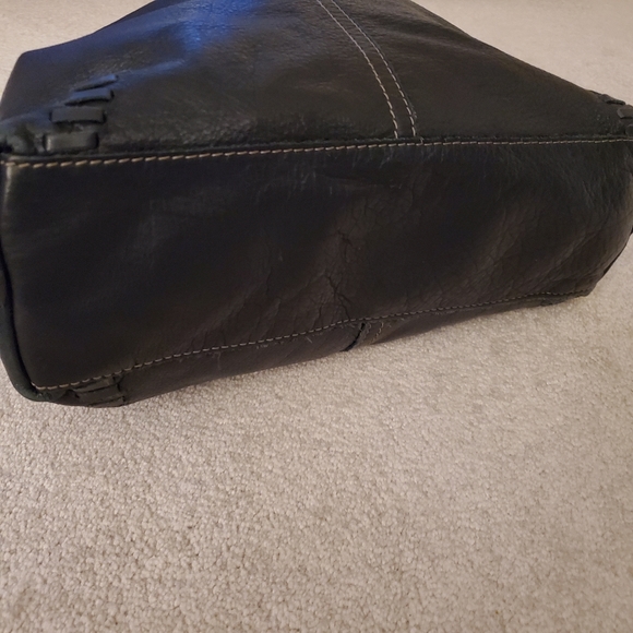 Lucky Brand Genuine Pebbled Leather Purse Black Distressed Hardware Stitching - Picture 5 of 16
